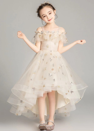 Cold Shoulder Star Tulle High Low Flower Girl Dress
